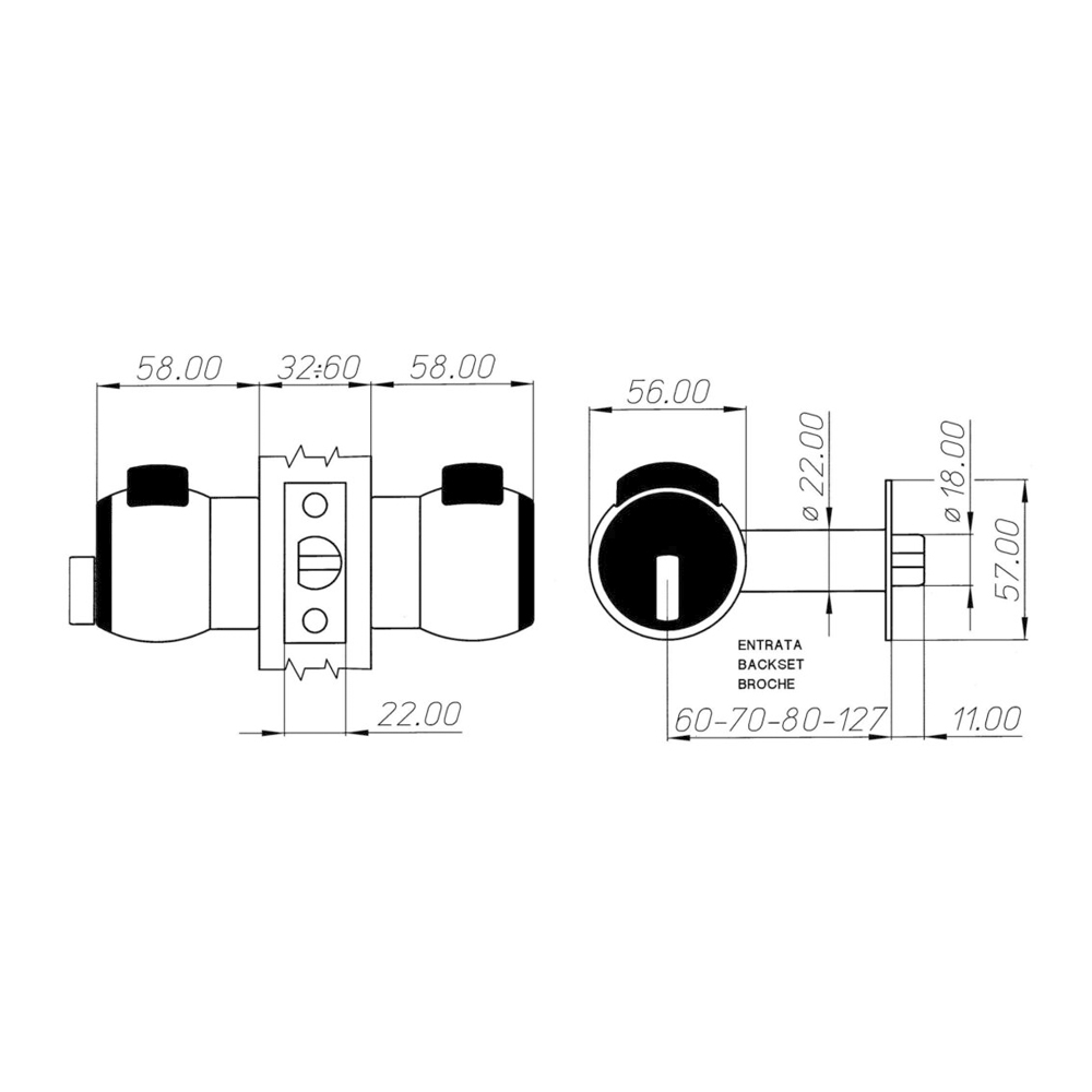 Kit Premiapri Pomolo N13 Argento e Scrocco 60 mm MERONI - con Chiave