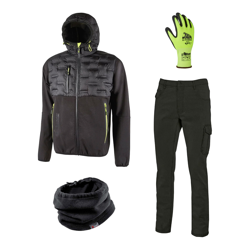 Xmas Kit Black Carbon Tg.XXL U-POWER - Giacca, Pantalone, Scaldacolllo e Guanti