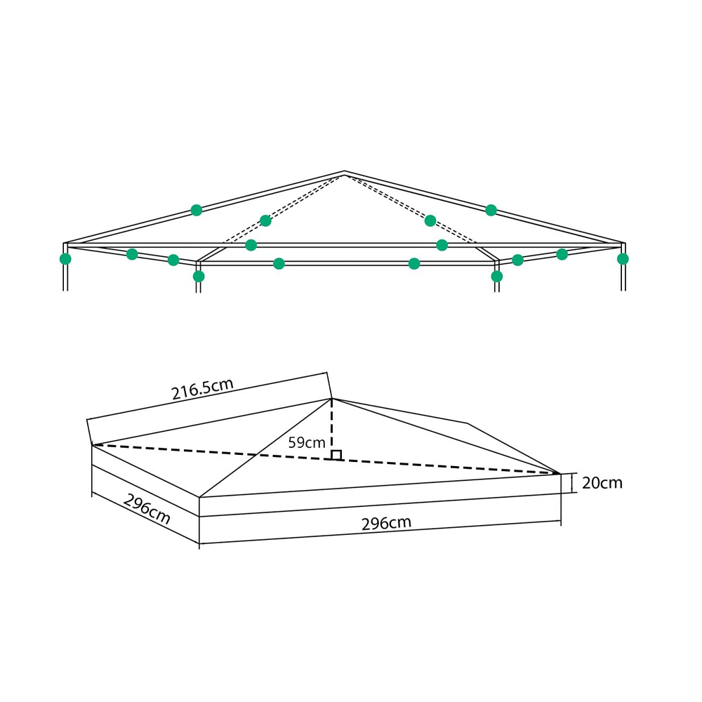 Top di Ricambio per Gazebo - Poliestere Bianco - FERLIVING 3x3 mt