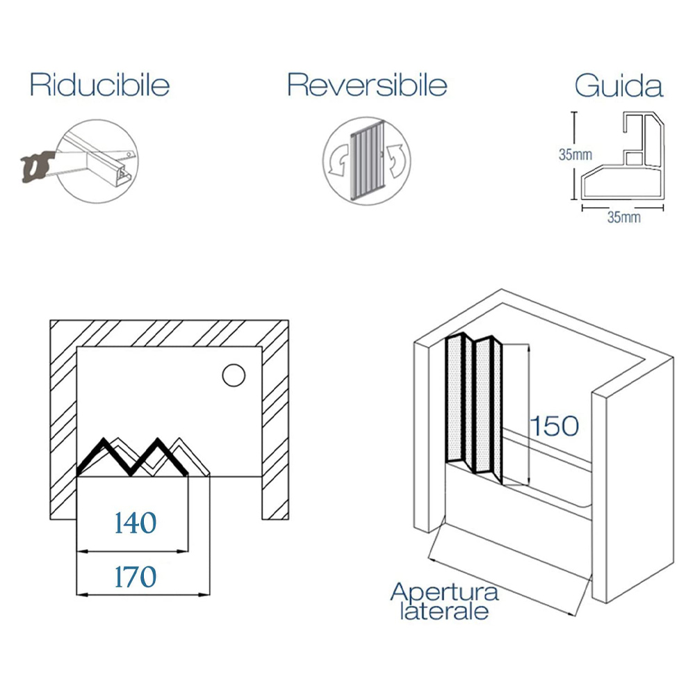 Box Vasca a Soffietto Monolato FERLIVING 170-140 x 150h cm