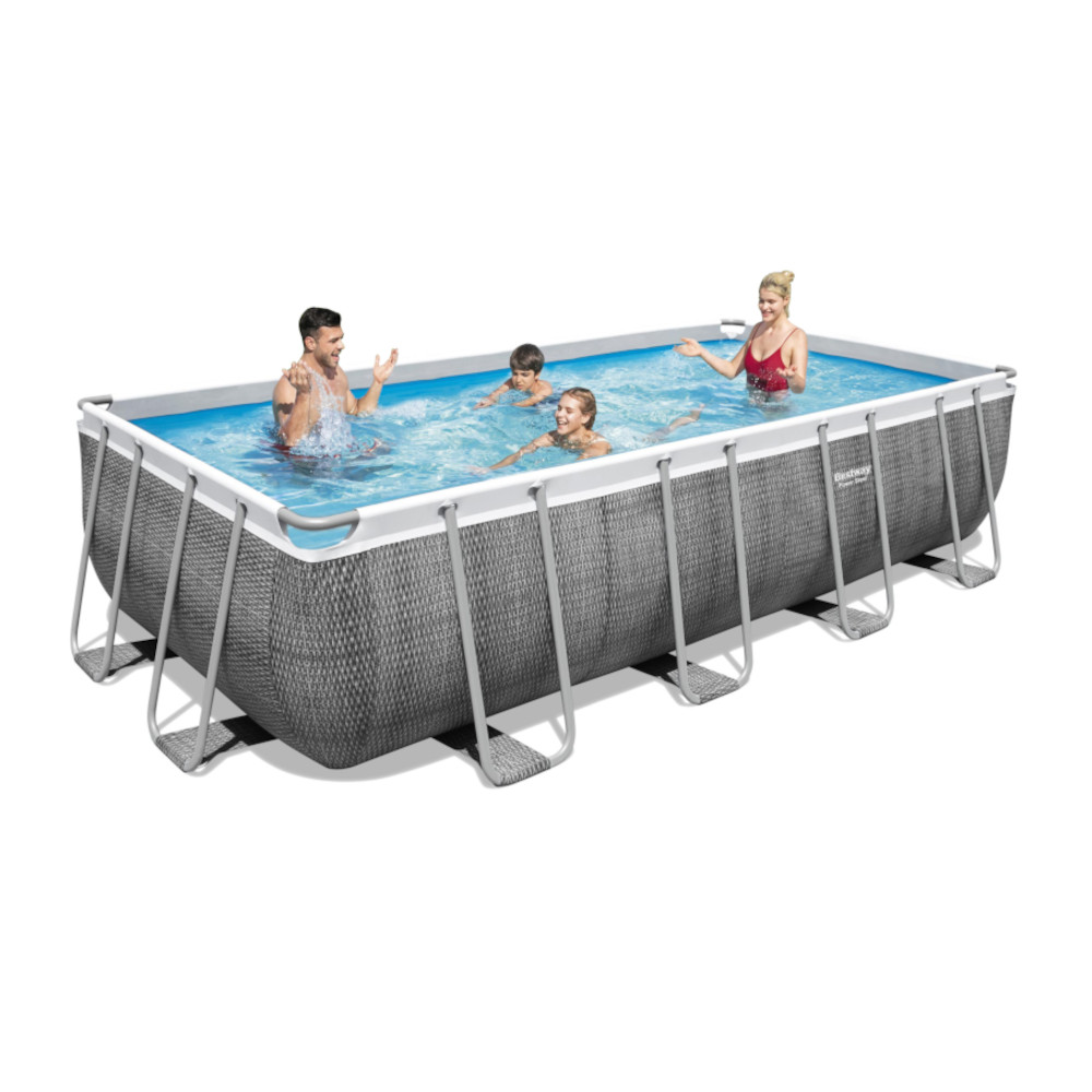 Piscina Rettangolare Power Steel 488x244x122h cm BESTWAY - Effetto rattan grigio