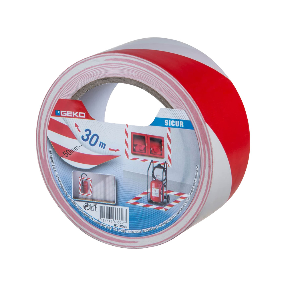 Nastro Segnaletico Adesivo 50 mm x 30 mt GEKO Sicur - Bianco/Rosso