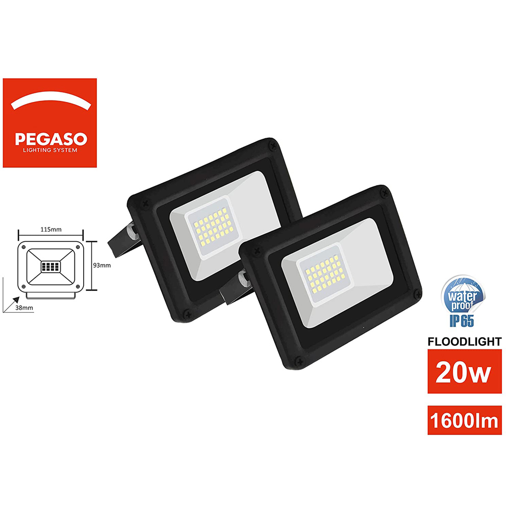 Faretto LED 20W PEGASO 2 pz - Luce Naturale 4000K - 20.000 Ore di Lavoro - IP65