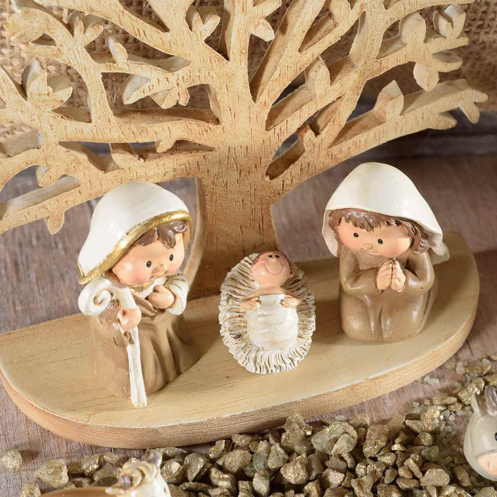 Presepe con Albero della Vita in Resina FERCOLOR - Set da 5 Statuine