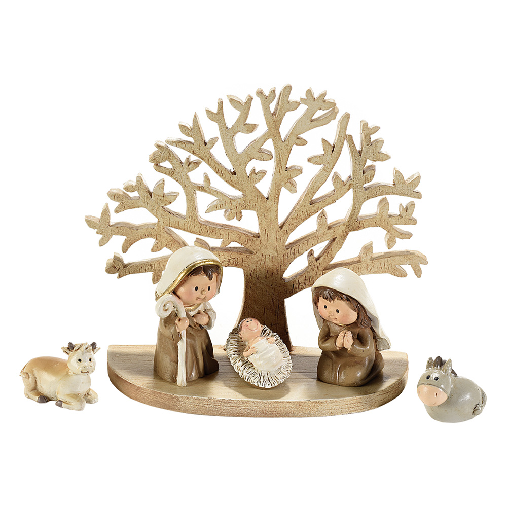 Presepe con Albero della Vita in Resina FERCOLOR - Set da 5 Statuine