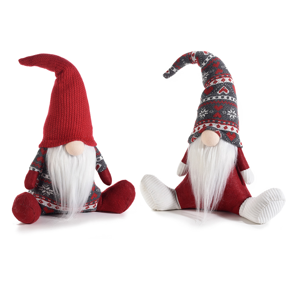 Peluche in Stoffa di Babbo Natale Gnomo con Maglione e Cappello FERCOLOR 38h cm