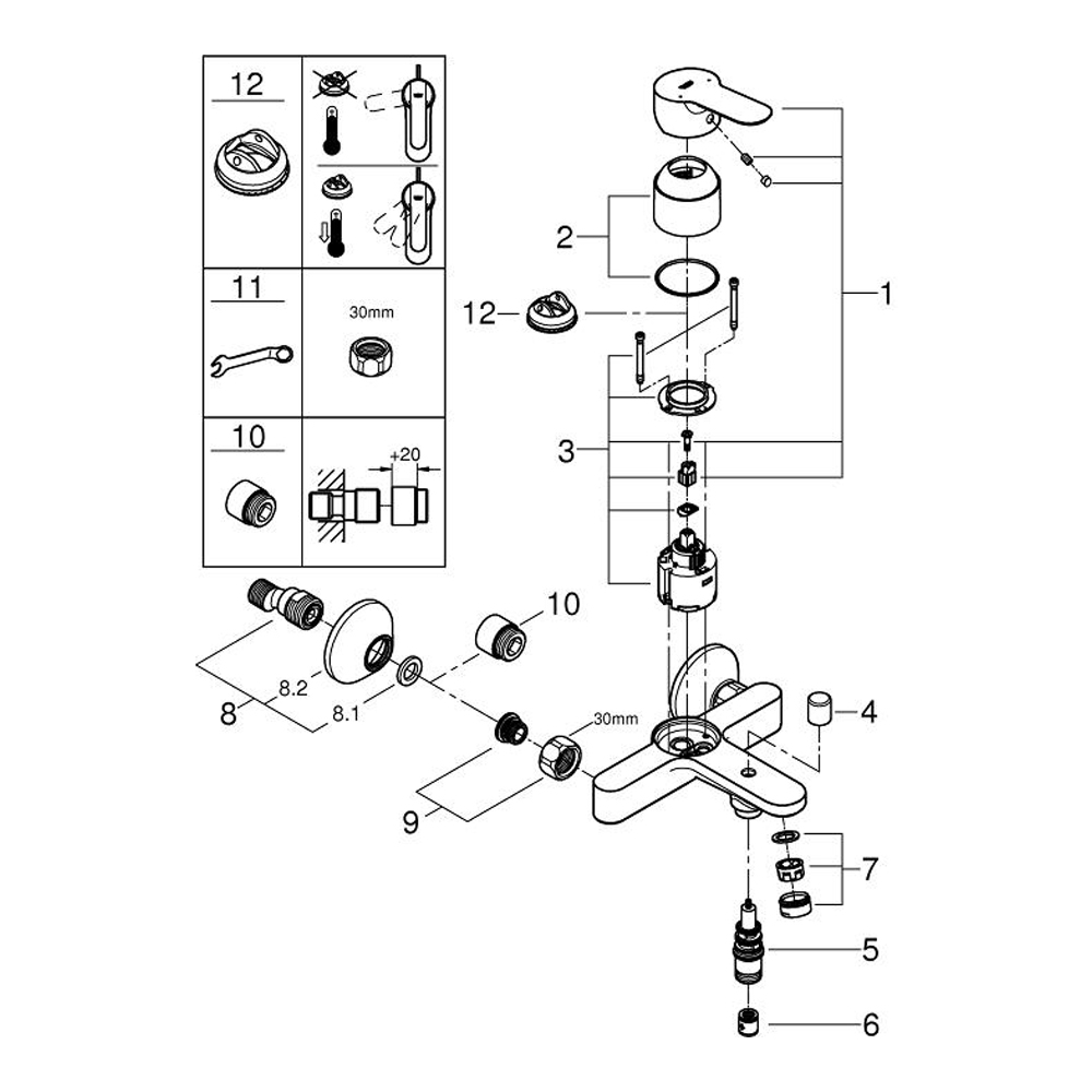 Miscelatore Monocomando per Vasca Bauedge GROHE - Finitura Cromata