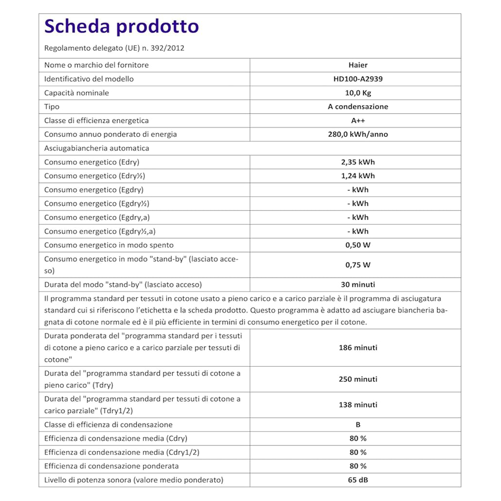 Asciugatrice I-Pro-Series 3 10 kg HAIER - mod. HD100A2939E