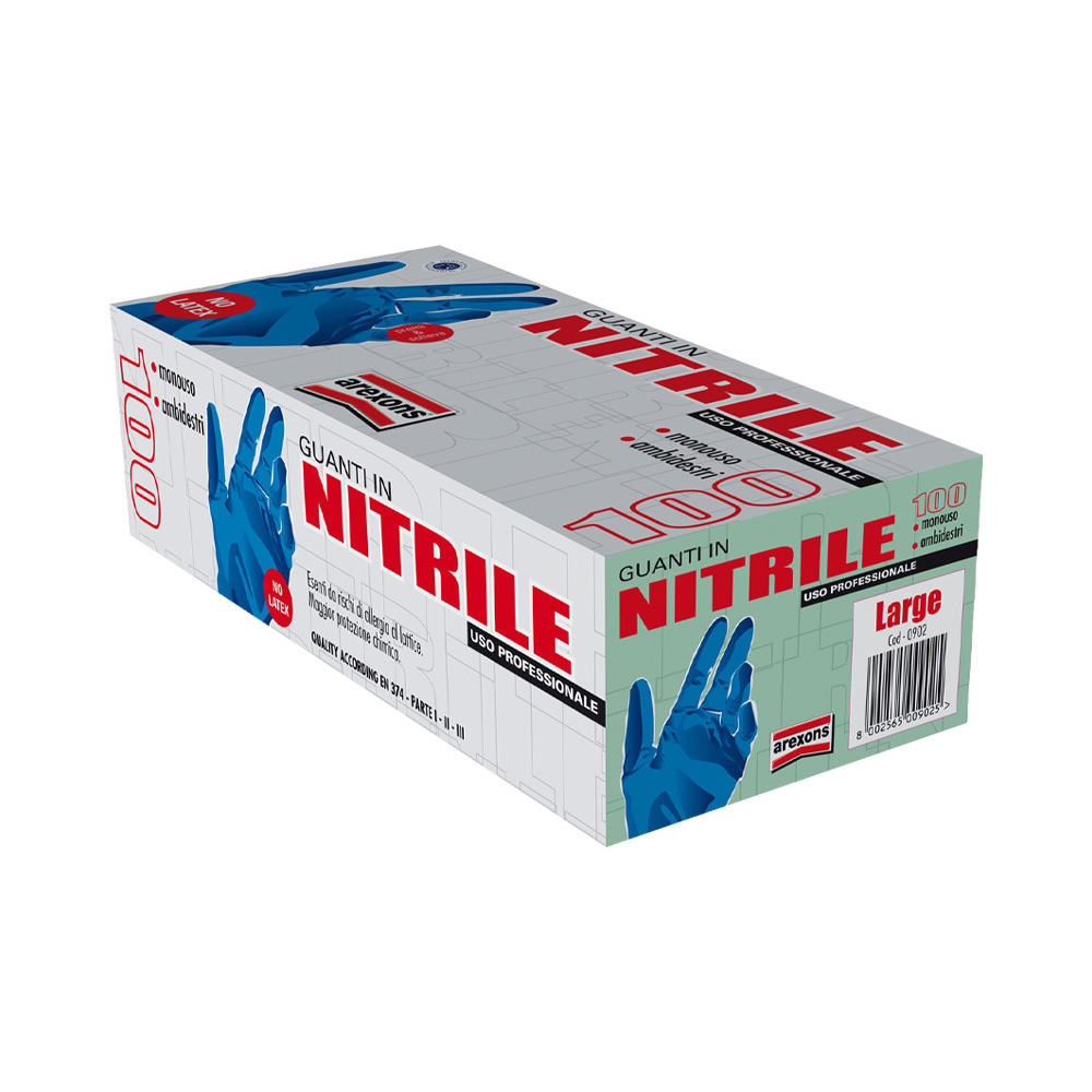 Guanti in Nitrile Spessorati 0,14 mm Taglia XL Azzurro AREXONS - Conf. 100 Pezzi