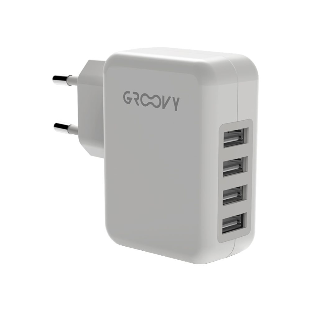 Caricatore per Smartphone 4 Porte USB GROOVY - Ricarica Simultanea Rapida