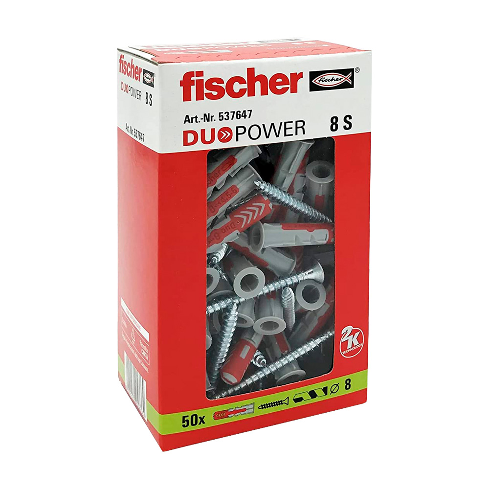 Tassello universale con vite duo power s 8 mm fischer - conf. 50 pezzi.